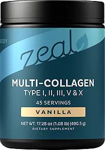 Premium Multi Collagen Peptides Protein Powder (1, 2, 3, 5 & 10) με Βιταμίνη C, Βιοτίνη, Υαλουρονικό οξύ, για δέρμα μαλλιών και νύχια - Marine, Βοοειδή, Κοτόπουλο & Κοτόπουλο (Vanilla, 45 Servings)
