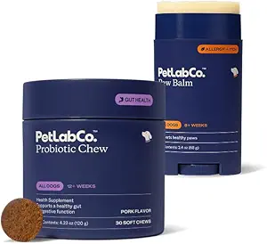 PetLab Co. Paw & Probiotic Bundle: Σκύλος Paw Balm για την υποστήριξη ξηρών, ρωγμών Paws 2.4 Ουγγιά & Προβιοτικά σκύλου για την υγεία των ούλων, εποχικές αλλεργίες, δέρμα & αυτί 30 κόμης