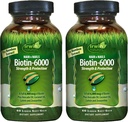 Irwin Naturals Biotin-6000-60 Liquid Soft-Gels, 2 Paket - Saç ve Nails için Güçlü ve Koruma - Aokado yağı, Coconut Oil, Lutein & Zeaxanthin - 60 Toplam Hizmetler