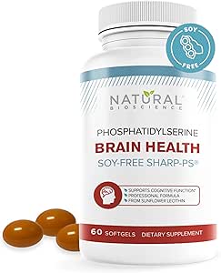 Soy Free Phosphatidylserine 100 mg Softgel - PS Supplement Boosts Memory, Focus, Problem Çözme, Cortisol Control. Doğal Sunflower Lecithin, Patented Sharp PS-Green. Non-GMO, 60 Softgels