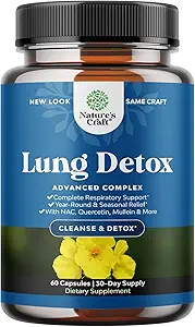 Lung Detox Mullein Leaf Capsules - Puring Mullein Lung Cleanse Kompleksi ile NAC Quercetin & Cordyceps Türlemeleri - Broşür Herb Respiratory Supplement for Sinus Immunity & Breathing Support 60ct