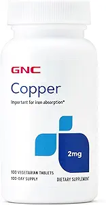 GNC Copper 2mg, Important for Iron Absorption, 100 Count