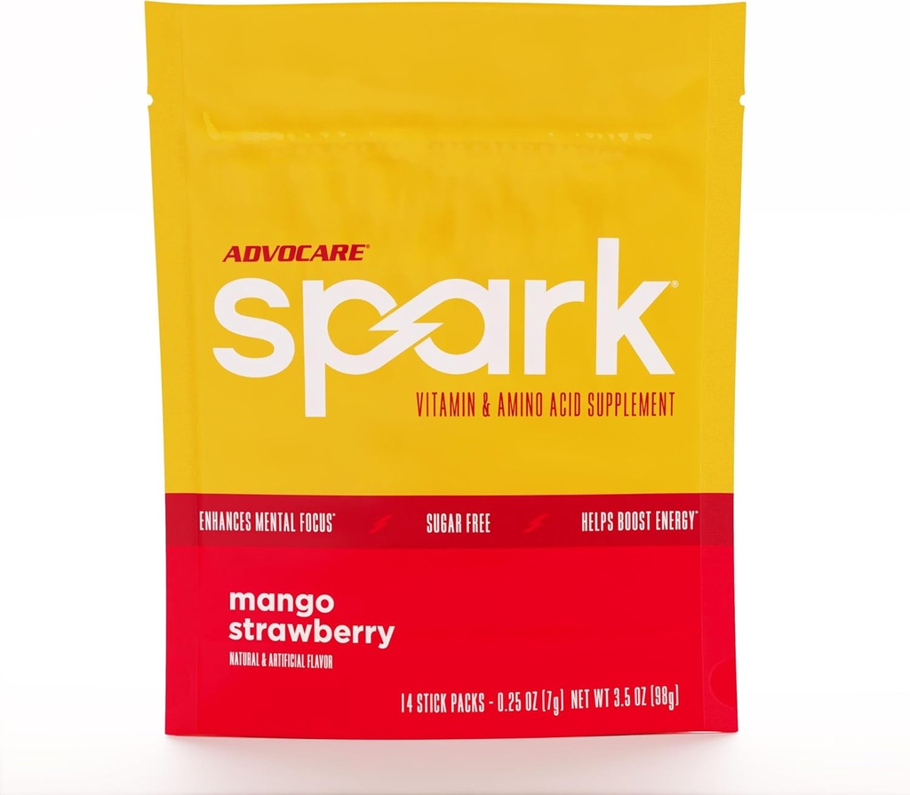 AdvoCare Spark - Enerji İçgörü - Vitamin & Amino Asit Supplement - Energy & Focus* - Portatif Immune Support* - Sugar-Free - Mango Strawberry, 14 Stick Packs (3.5 oz)