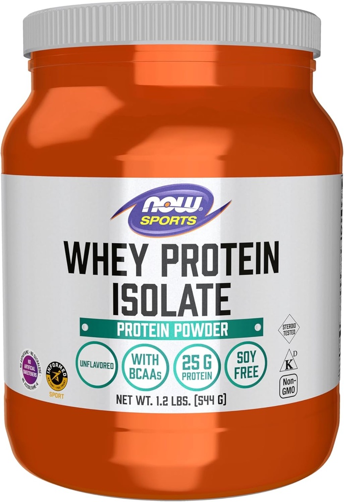NOW Foods Sports Nutrition, Whey Protein Isolate, 25 g Με BCAAs, Μη αρωματισμένη σκόνη, 1,2-Pound