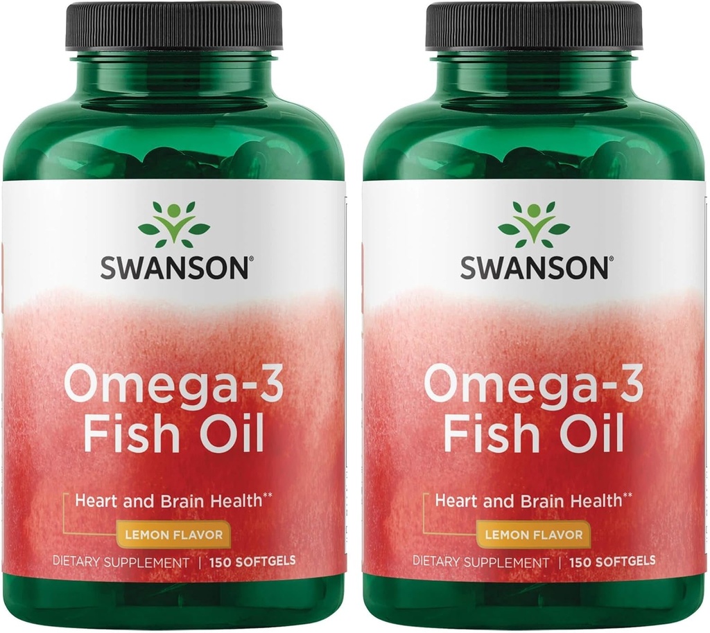 Swanson Omega 3 Fish Oil Supplement Heart Beyin ve Ortak Destek GMO-Free EFAs 180 mg EPA Plus 120 mg DHA 150 Yumuşakgel Capsules Lemon Flavor (2 Pack)