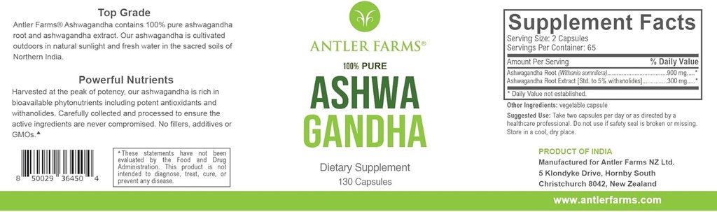 Αγρόκτημα μυρμηγκιών – 100% Pure Ashwagandha Root και Ashwagandha Root Extract, 130 κάψουλες, 1200mg – Standardized to 5% withanolides, Ενισχύει την ψυχική απόδοση, την ενέργεια, και την ασυλία