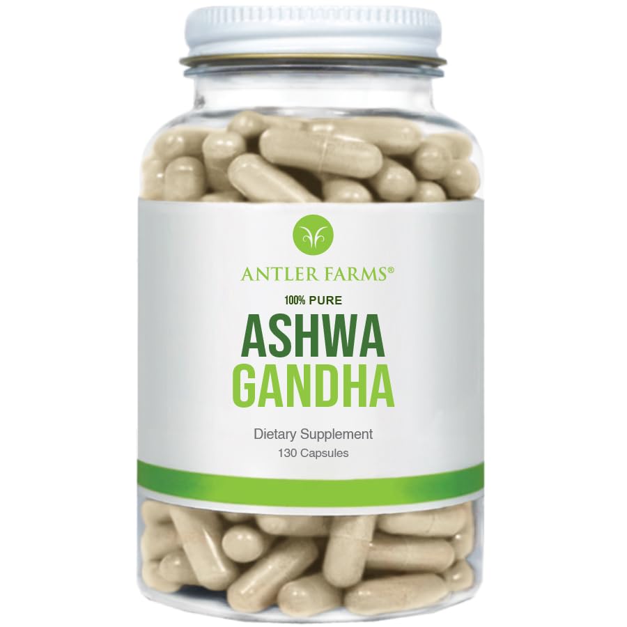 Antler Farms – 100% Pure Ashwagandha Root ve Ashwagandha Root Extract, 130 Capsules, 1200 mg – Zihinsel Performans, Enerji ve Immunity
