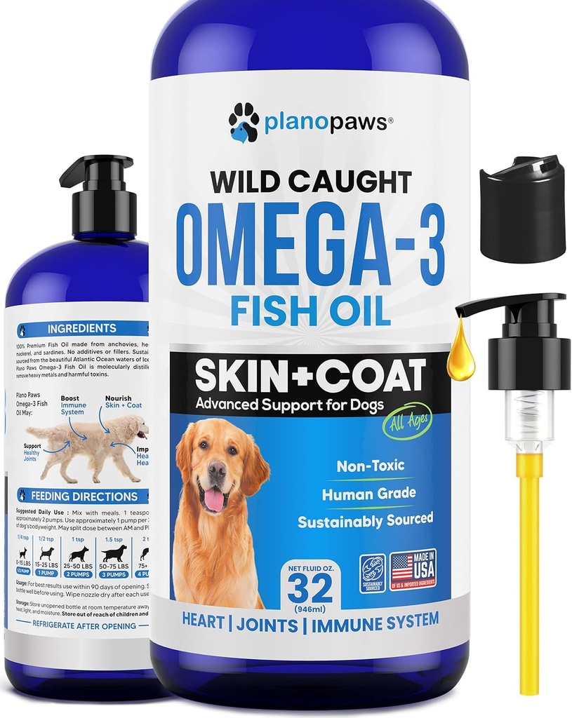 Omega 3 Köpekler için Balık Yağı - Salmon Oil'den Daha İyi - Köpek Balık Yağı Ölmüş Shedding & Itching - Ortaklar, Beyin ve Kalp Sağlığı - Cilt ve Öner - Sıvı Balık Yağı