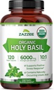 Zazzee USDA Organik Kutsal Basil 10:1 Ekstraksiyon, 6000 mg Güçlü, 120 Vegan Capsules, Yoğun ve Standartlaştırılmış 10X Tulsi Ekstraksiyon, Ursolic Acid, 100% sertifikalı Organik, Non-GMO
