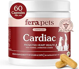 Fera Κατοικίδια ζώα Καρδιακή Υποστήριξη - Cat & Dog Heart Supplement with Taurine, L-Καρνιτίνη, & CoQ10 - Προάγει την κανονική κυκλοφορία και καρδιακό παλμό - 60 κάψουλες