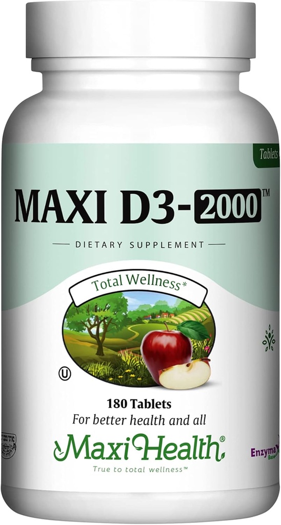 Maxi Health Kosher Vitamin D3 2000IU - Sağlıklı Immune Yanıtı için yüksek derecede Absorbable Vitamin D Supplements for Health Immune Response, Kalsiyum Absorps & Bone Health - D3 Vitamin 2000 IU -180 Tabletler