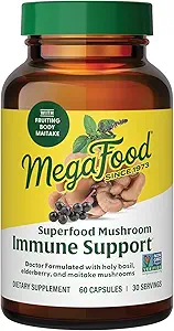 MegaFood Superfood Mushroom Immune Support - Maitake Mushroom Supplement with Elderberry & Kutsal Basil Sağlıklı Immune System - Doktor Formulated, Vegan - 60 Capsules, 30 Hizmet