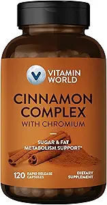 Chromium ile Dünya Cinnamon Kompleksi, 1000 mg Cinnamon Supplements with High-Potency Chromium for Health Metabolism & Anti Protectionoxy, 120 Capsules, 2 Ay Supply, Gluten Free