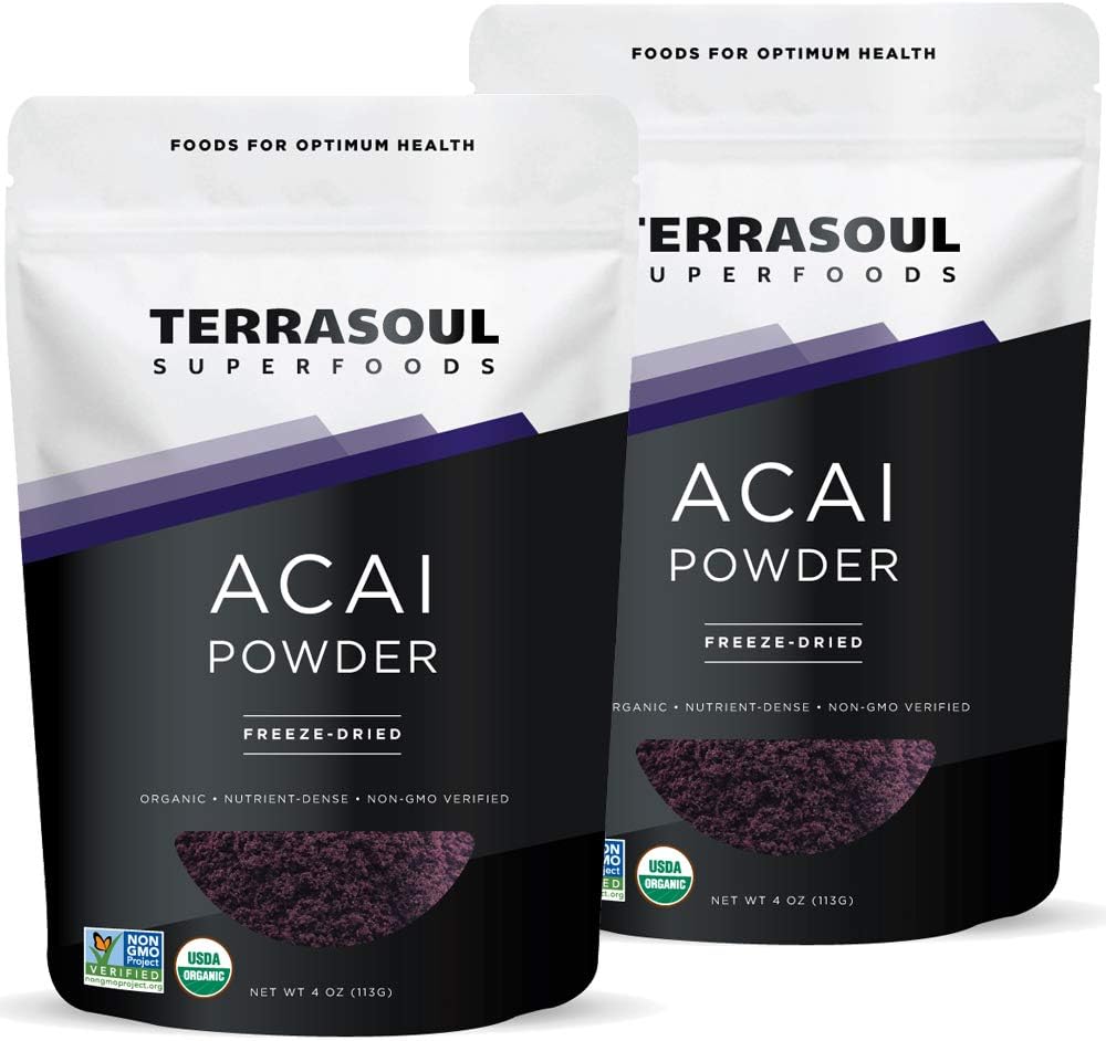 Terrasoul Superfoods Organik Acai Berry Toz, 4 Oz (Pack of 2), Freshness için Freeze-Dried, Omega Fats, Smoothie Bowls ve Antioksi-Packed Superfoods