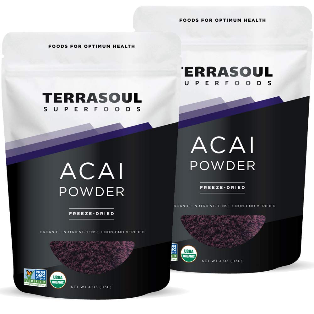 Terrasoul Superfoods Organik Acai Berry Toz, 4 Oz (Pack of 2), Freshness için Freeze-Dried, Omega Fats, Smoothie Bowls ve Antioksi-Packed Superfoods