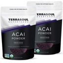 Terrasoul Superfoods Organik Acai Berry Toz, 4 Oz (Pack of 2), Freshness için Freeze-Dried, Omega Fats, Smoothie Bowls ve Antioksi-Packed Superfoods