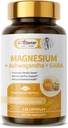Magnezyum Supplement + Ashwagandha & GABA, Magneium Glycinate, Taurate, Malate Kompleks for Clam Sleep, Muscles Recovery, Nerves, & Energy Support, High Abxia Vegan, Non-GMO - 120 ct