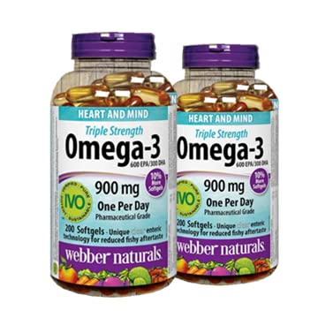 Webber Naturals Triple Strength Omega-3 900 mg 200 yumuşakgels x 2(2 Şişe)
