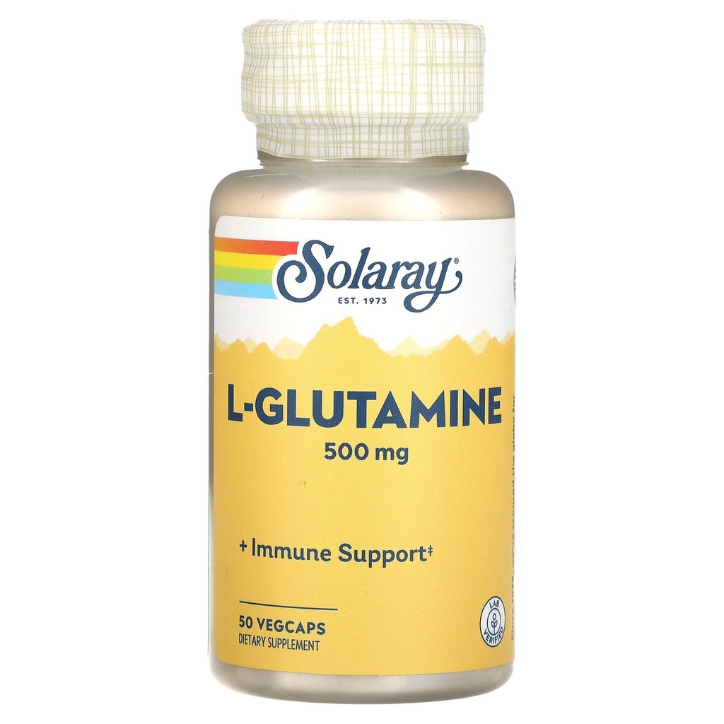 SOLARAY L Γλουταμίνη Κάψουλες 500 mg - Ανοσοποιητική Υποστήριξη - Δωρεάν Αμινοξέο - Εργαστήριο Επαληθευμένο, 60-Day Εγγύηση επιστροφής χρημάτων, 50 Υπηρεσίες, 50 VegCaps