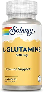 SOLARAY L Glutamine Capsules 500 mg - Immune Support - Free Platinum Acid - Lab Onaylandı, 60 Günlük Para-Back, 50 Hizmet, 50 VegCaps