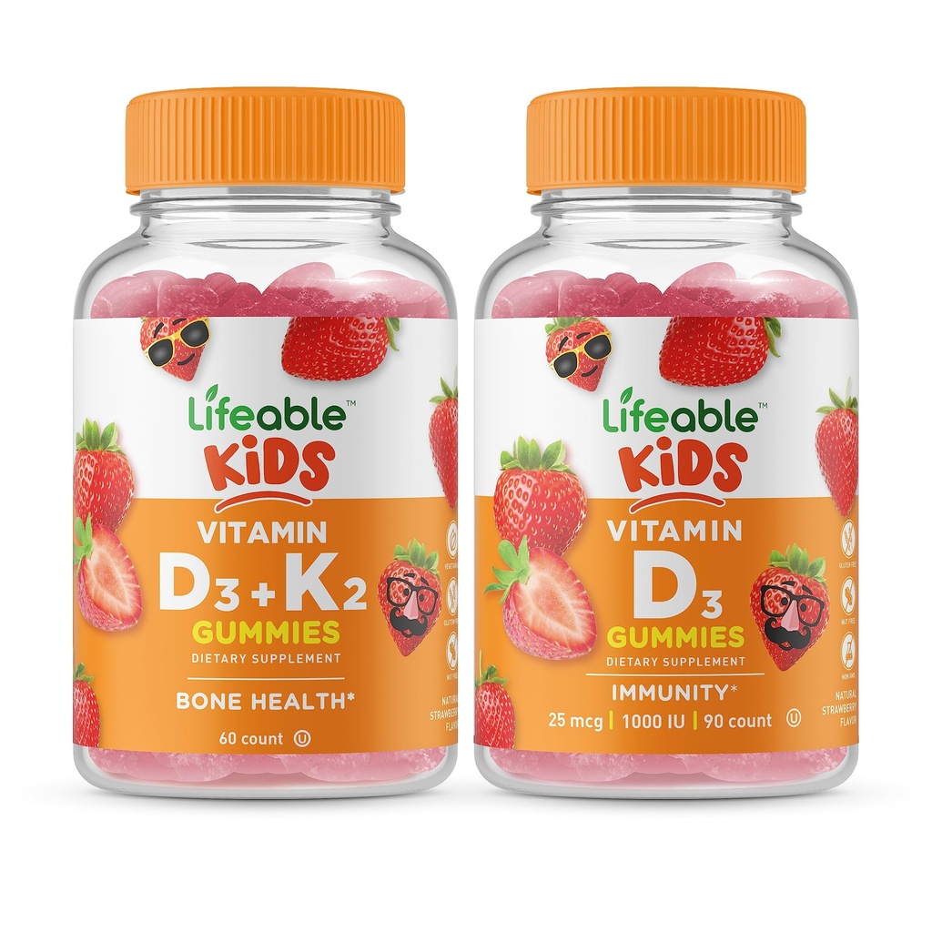 Lifeable Vitamin D3 + Vitamin K2 Çocuklar + Vitamin D Çocuklar, Gummies Sche - Great Tasting, Vitamin Supplement, Gluten Free, GMO Free, Chewable Gummy
