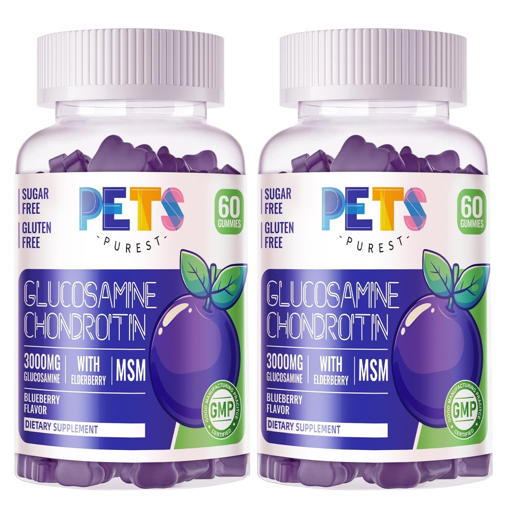 Κατοικίδια ζώα Purest Glucosamine Chondroitin Gummies με MSM & Elderberry Extra Strength - Κοινή Υποστήριξη, Αντιοξειδωτικό ανοσοποιητικό συμπλήρωμα υποστήριξης για ενήλικες, άνδρες και γυναίκες.(2 πακέτο) Βατόμουρο