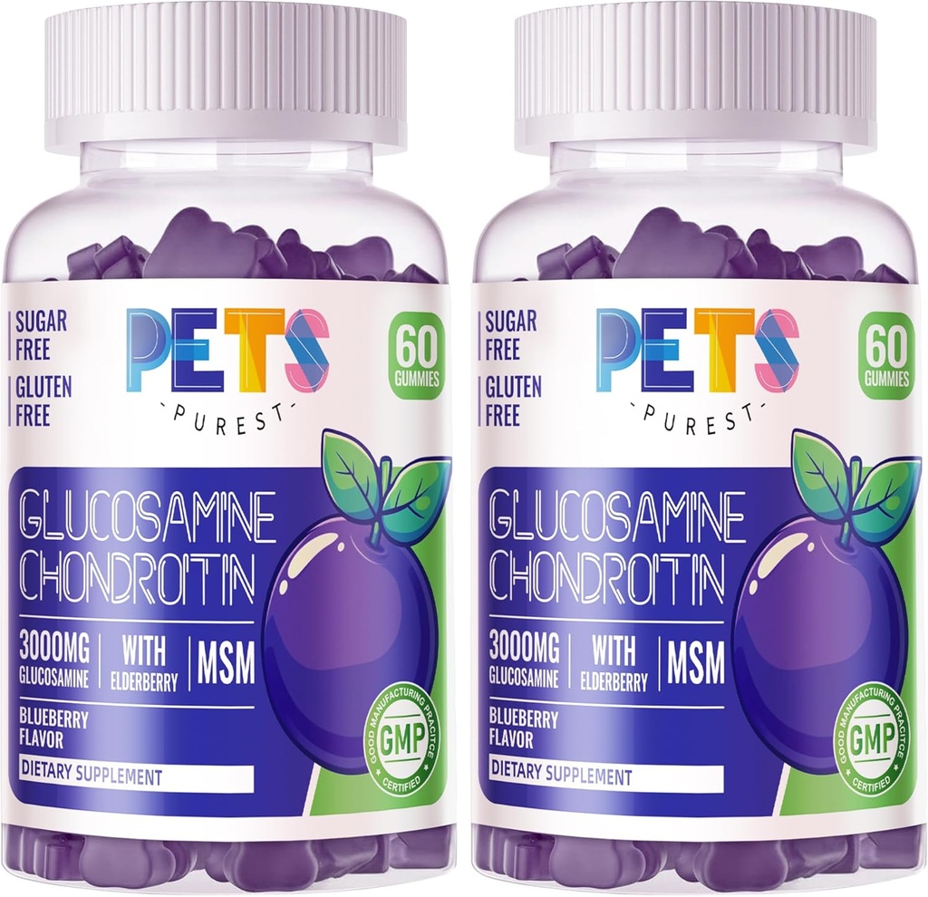 MSM & Elder Ekstra Güçleri ile Evcil hayvanlar Purest Glucosamine Chondroitin Gummies - Ortak Destek, Antioksi Immune Support Supplement for Yetişkinler, Men & Women(2 Pack) Blueberry