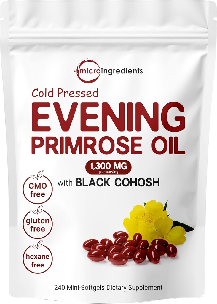 Mikro Malzemeler Primrose Oil 1300 mg In Service, 240 Softgels | 40 mg Black Cohosh Extract, Cold Pressed – %10 Active GLA, Non-GMO, No Gluten, Easy to Swallow