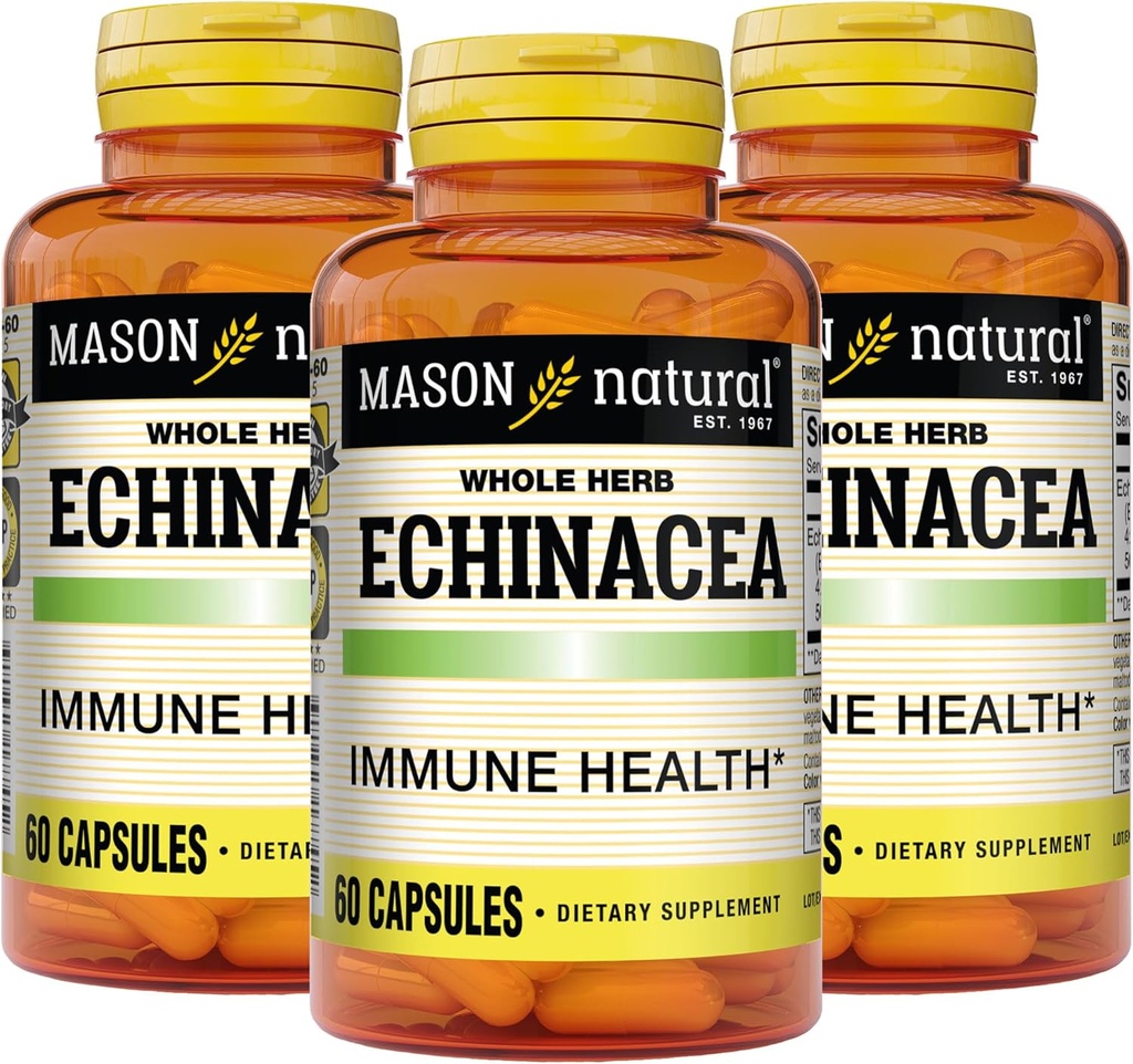 MASON NATURAL Echinacea, Immune System Alert, Supports General Health, Herbal Supplement, 60 Capsules (Pack of 3)