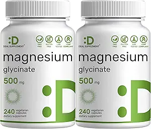 2 Pack Magnesium Glycinate 500mg, 480 Veggie Capsules | 100% Chelated for Easy Absorption | Essential Mineral Supplement for Muscle, Sleep, & Heart Health