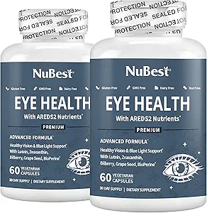 NuBest AREDS 2 Βιταμίνες ματιών με Beta Carotene Carrot σκόνη, 20mg Lutein, 4mg Zeaxanthin, Bilberry, Σπόροι σταφυλιού, BioPerine, B-Complex, Multivitamin for Eye Health 