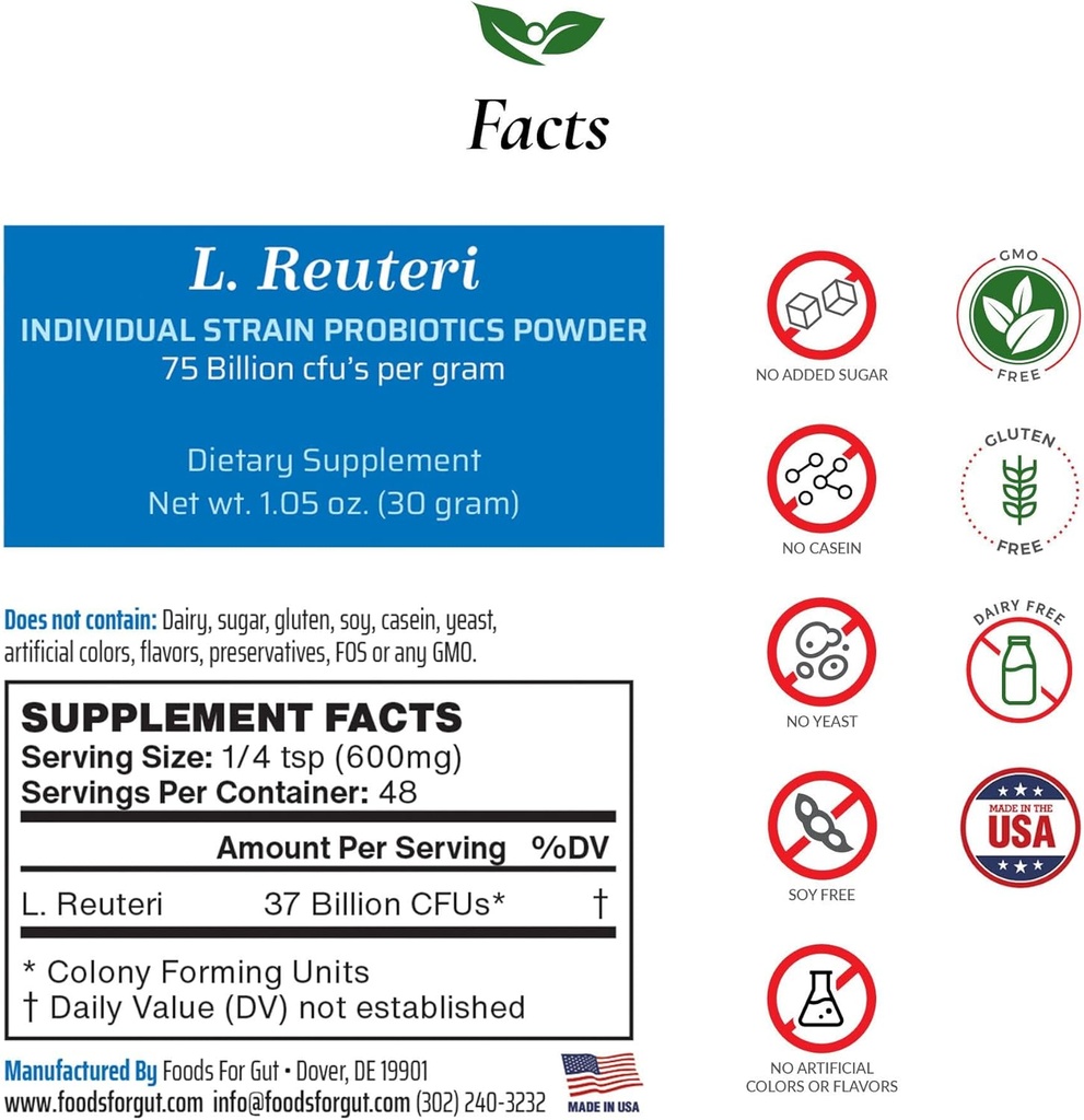Lactobacillus Reuteri Probiotic Powder 75 Billion cfu's 