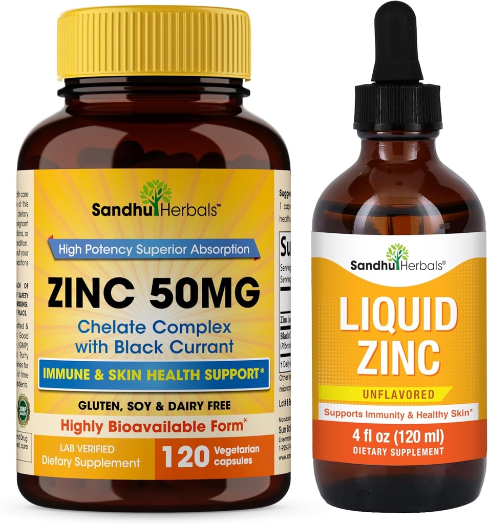 SANDHUHERBALS 50 mg Capsules Sche with Liquid Çinko Drops | Supports Immune & Skin Health