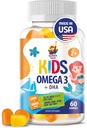 Çocuklar ve Yetişkinler için Omega 3 Gummies - 60 Chewable Gummies - No Fish Oil Vegan Omega 3 6 9 DHA Gummy Supplement