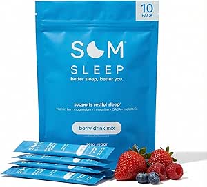 Som Sleep, Calm Sleep Toz İçecek Mix, 3 mg Melatonin, Magnezyum B6, L-Theanine & GABA – Vegan, Zero Sugar, Keto Friendly – Berry, 10Pack