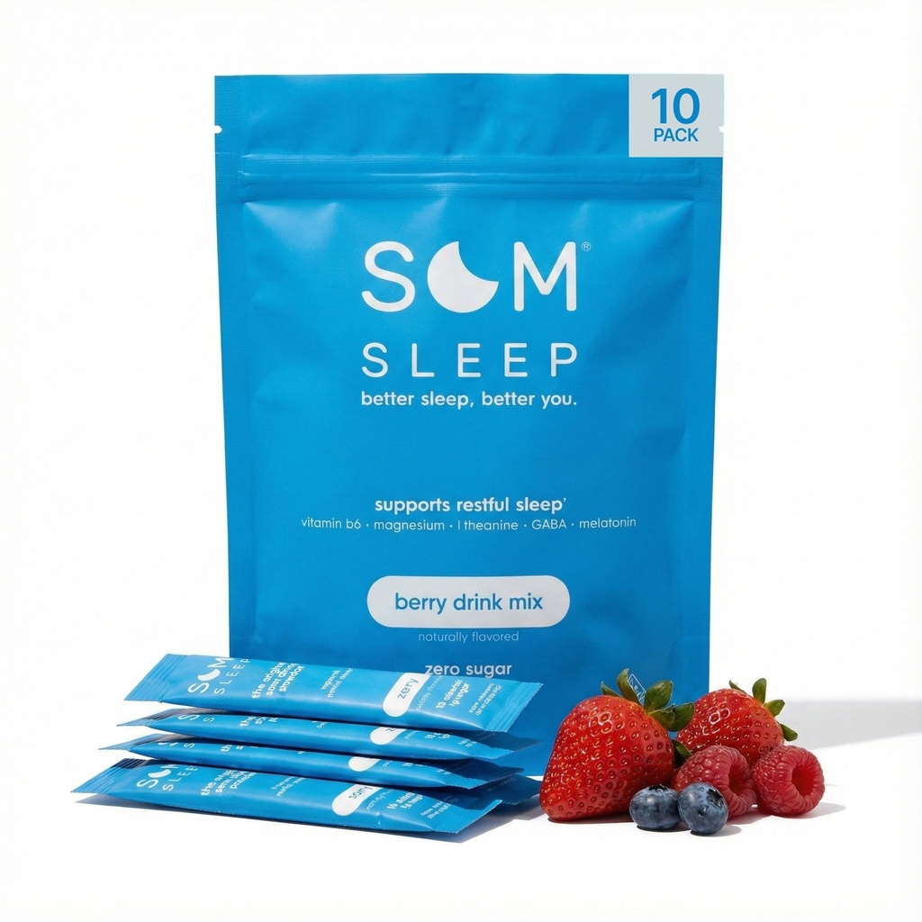Som Sleep, Calm Sleep Toz İçecek Mix, 3 mg Melatonin, Magnezyum B6, L-Theanine & GABA – Vegan, Zero Sugar, Keto Friendly – Berry, 10Pack
