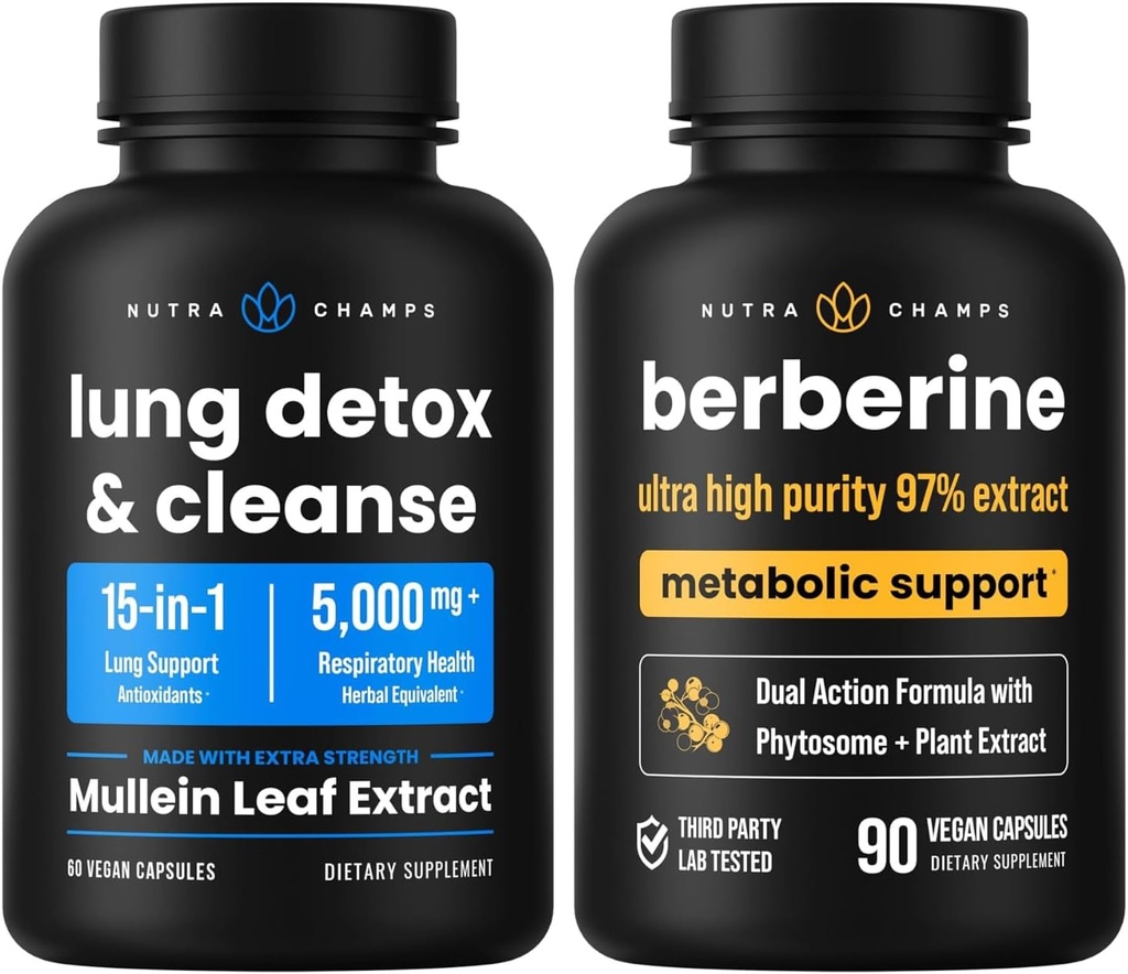NutraChamps Πλήρης αναπνευστική & μεταβολική υποστήριξη: Πνεύμονα καθαρισμού & Berberine Duo