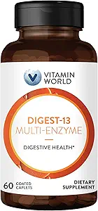 Vitamin World Digest-13 Multi-Enzyme, 1010mg Digestive Enzymes Blend with Amylase, Bromelain, Papain & Lipase for Digestion and Absorpation, Digestive Enzymes for Bloating & Gas, 60 Caplets