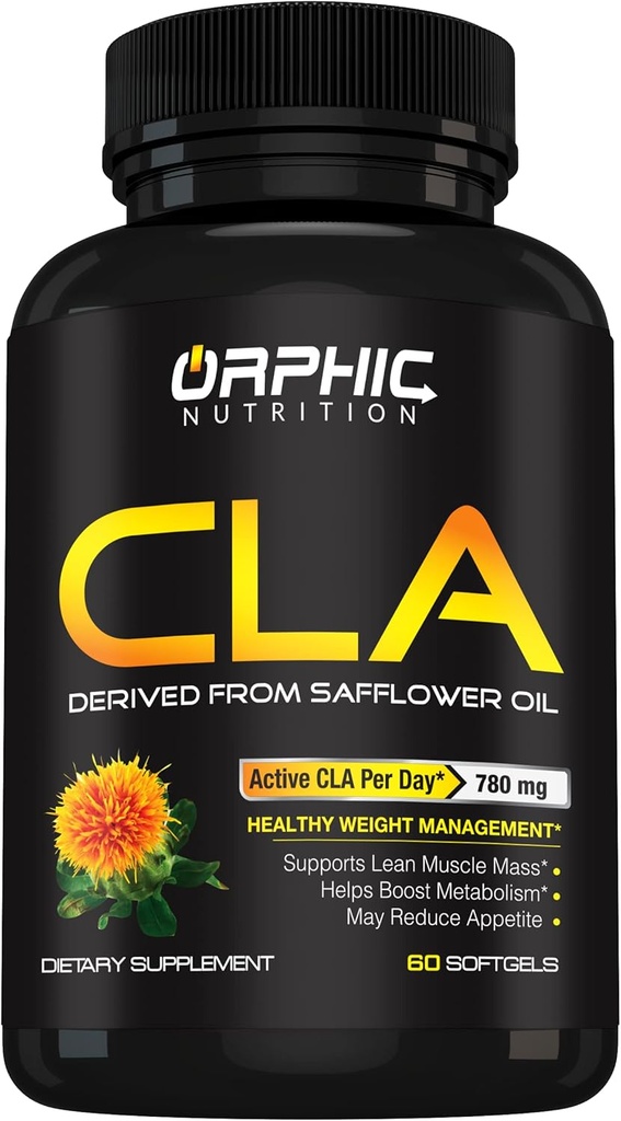 ORPHIC NUTRITION CLA Safflower Oil Supplement - Safflower Oil - 780 mg Non-Sulant Conjugated Linoleic Acid for Men & Women* to Support Kilo Kaybı ve Metabolism* - 60 Softgels