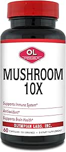 Olympian Labs 10X Mushroom Supplement Capsules - Kapsamlı Formula Immune Sistemi, Antioksi, Beyin Sağlığı - 60 Capsules (30 hizmet)