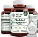 Doğal Nutra Chelated Magnezyum Oksit 250 mg - Güçlü Bones, Kalp Sağlığı, Diş Sağlığı, Enerji Boost, Gluten-Free, Non-GMO, 180 Tablet Şişeler için yüksek Aborpsiyon