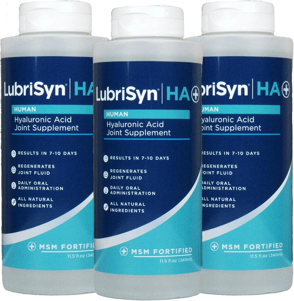 Lubrisyn Hyaluronic Acid Joint Supplement with MSM – Liquid HA Formula for Humans – Προωθεί την κοινή υποστήριξη, κινητικότητα, ευελιξία, ενυδάτωση και υγιή λειτουργία για άνδρες και γυναίκες – 3 x 11,5oz