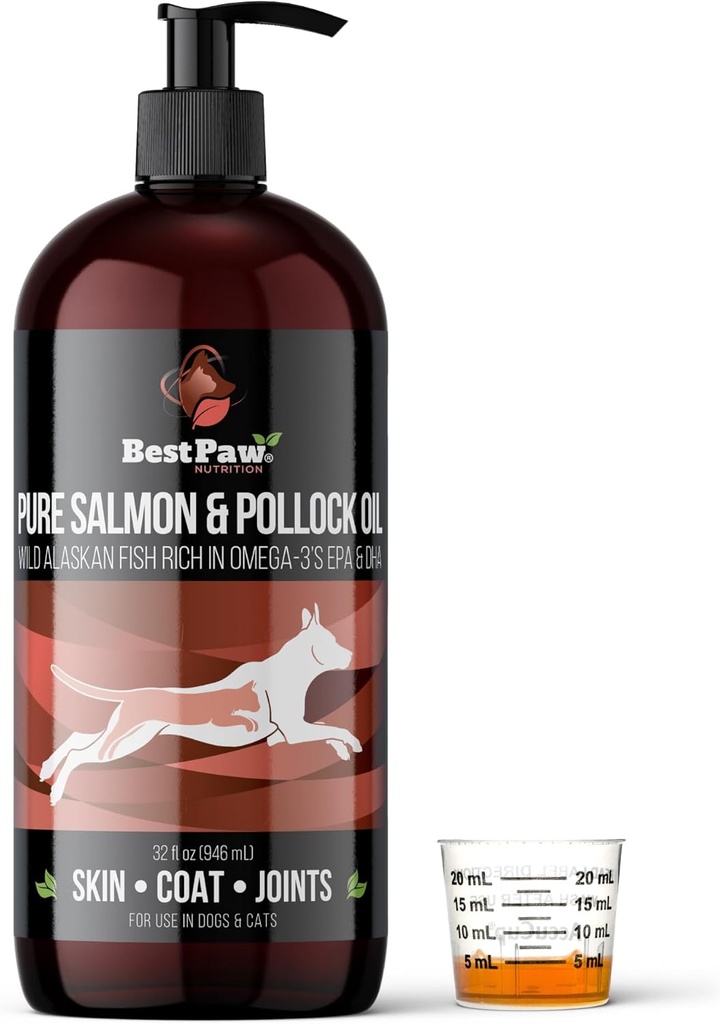 Pure Wild Alaskan Salmon Oil for Dogs & Cats Skin and Coat - Fish Oil Liquid with Pump - Υποστηρίζει κοινή λειτουργία, ανοσοποιητική & καρδιακή υγεία - Omega 3 Liquid Food Supplement - Όλα φυσικά EPA + DHA - 32oz
