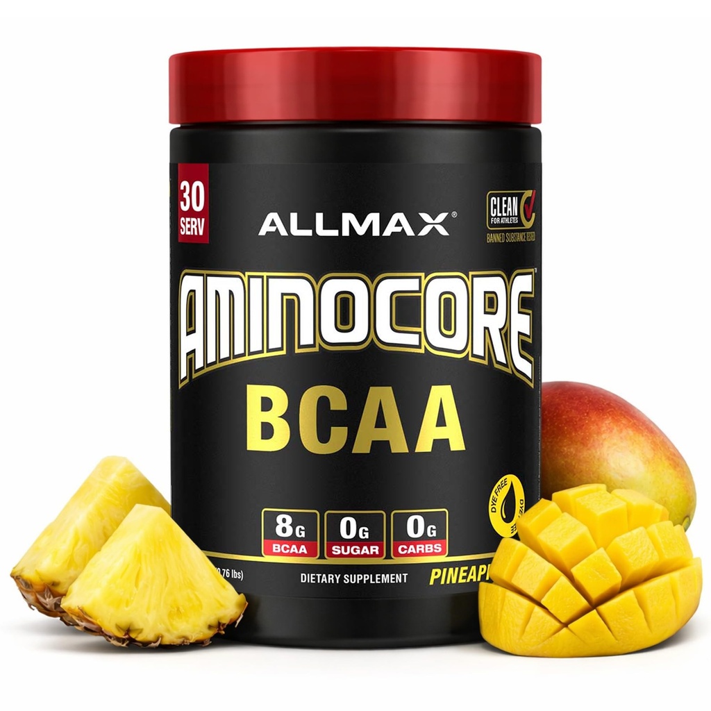 ALLMAX Beslenme AMINOCORE BCAA Toz, 8.18 Amino asit, Intra ve Post Workout Recovery Drink, Gluten Free, Pineapple Mango, 315 g