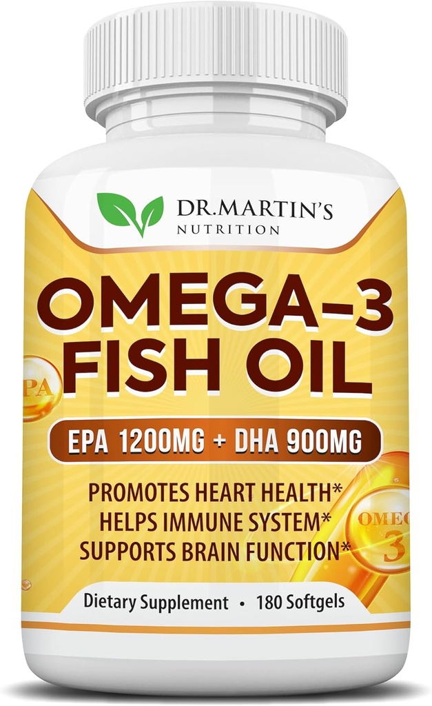 Omega 3 Fish Oil 3750 mg Triple Strength | EPA 1200 mg + DHA 900 mg Fatty Asits | Fish Oil Omega 3 Supplement | Sağlıklı Kalp, Immune System, Eyes, Skin & Brain Function | 180 Burpless Softgels