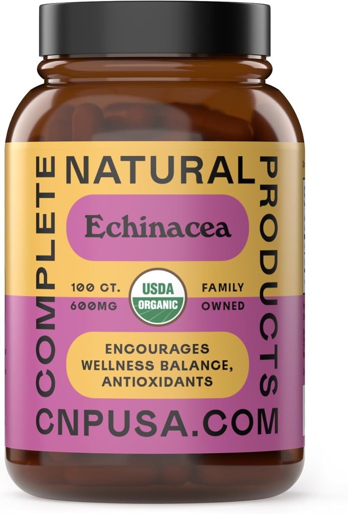 Doğal Ürünler Organik Echinacea Capsules 600 mg, 100ct | Plant-Based, Immune System & Mevsimlik Sağlık Desteği | Pure Herb, Non-GMO, Vegan Capsules