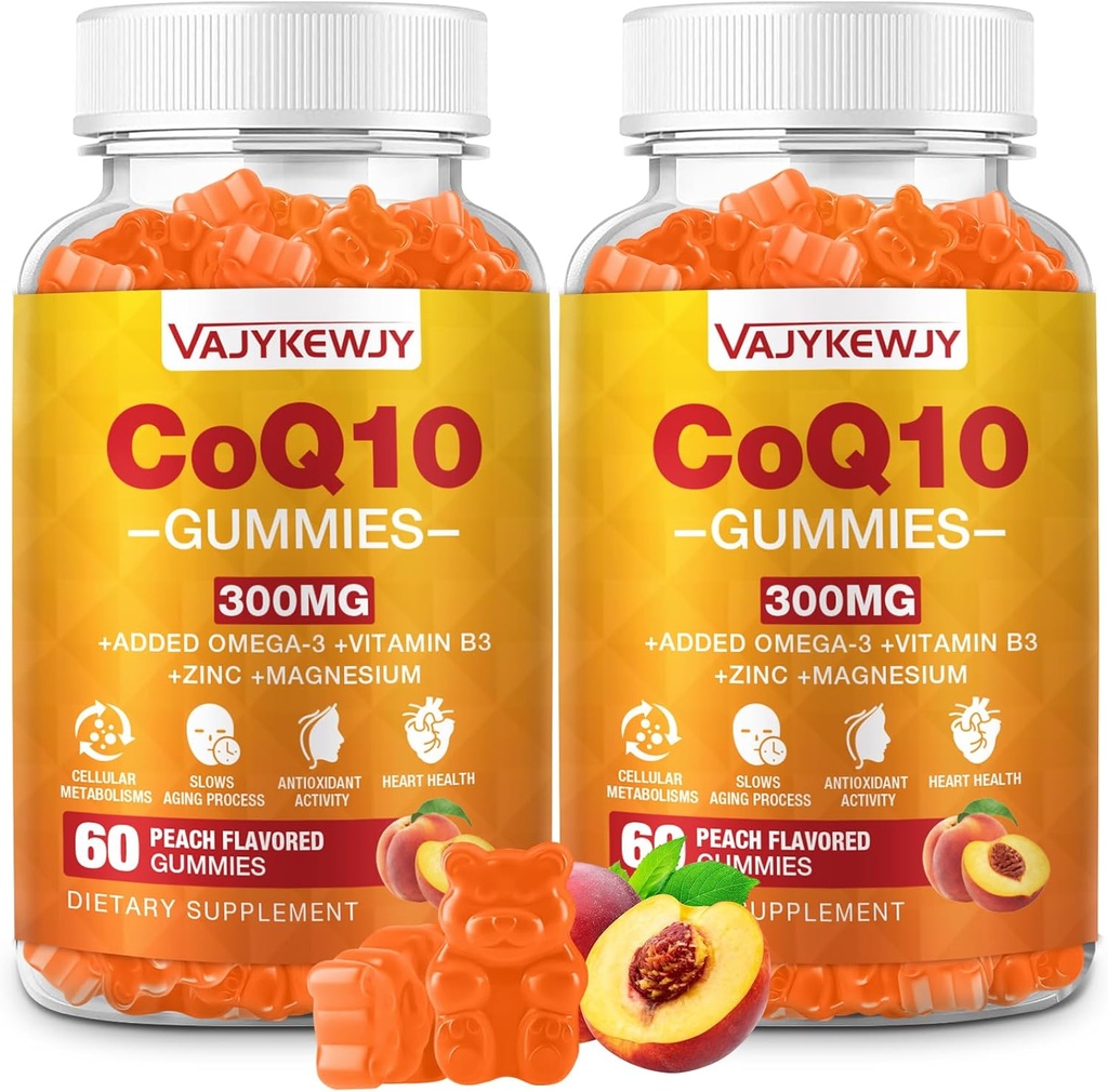 2 Pack CoQ10 Gummies 3000 mg - Plus Omega-3, Vitamin B3 & Zinc, High Absorption Coenzyme Q10 Supplements for Cellular Energy & Antioxidant Support, Vegan 120 Count