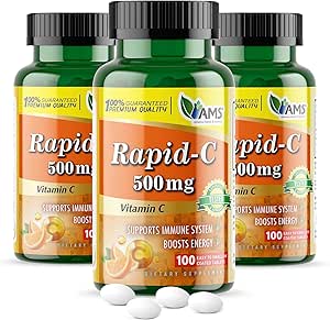 Amerika Medic & Science Rapid-C 500 mg Vitamin C Supplement (3 100 Tablet Paket) Enerji ATM, Günlük Immune Sistem Desteği, Antioksi | Vegan, Non-GMO, Yetişkin Erkekler ve Kadınlar için Ascorbik Asit