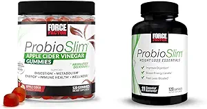 Kuvvet Faktörü ProbioSlim Apple Cider Vinegar Gummies with Lacto Adsensee Probiyotiks, 120 Kont & ProbioSlim Kilo Kaybı Temel Günlük Digestive Health Probiyotik, 120 Capsules