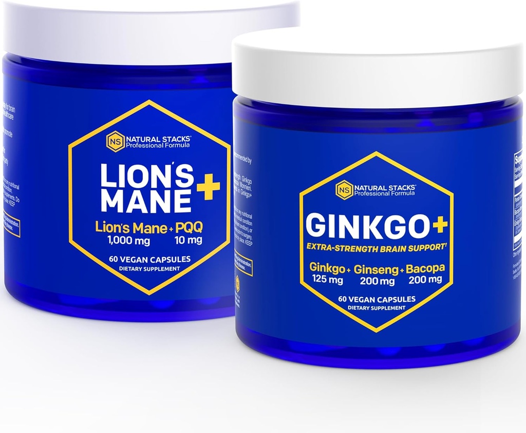 NATURAL STACKS Ginkgo Biloba + Lions Mane Mushroom Bundle - Focus & Memory Support* - 120 κάψουλες
